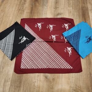 3 Vtg Aspen Snowshoe Ski Resort Bandana Spellout Black Blue Maroon 80s 90s